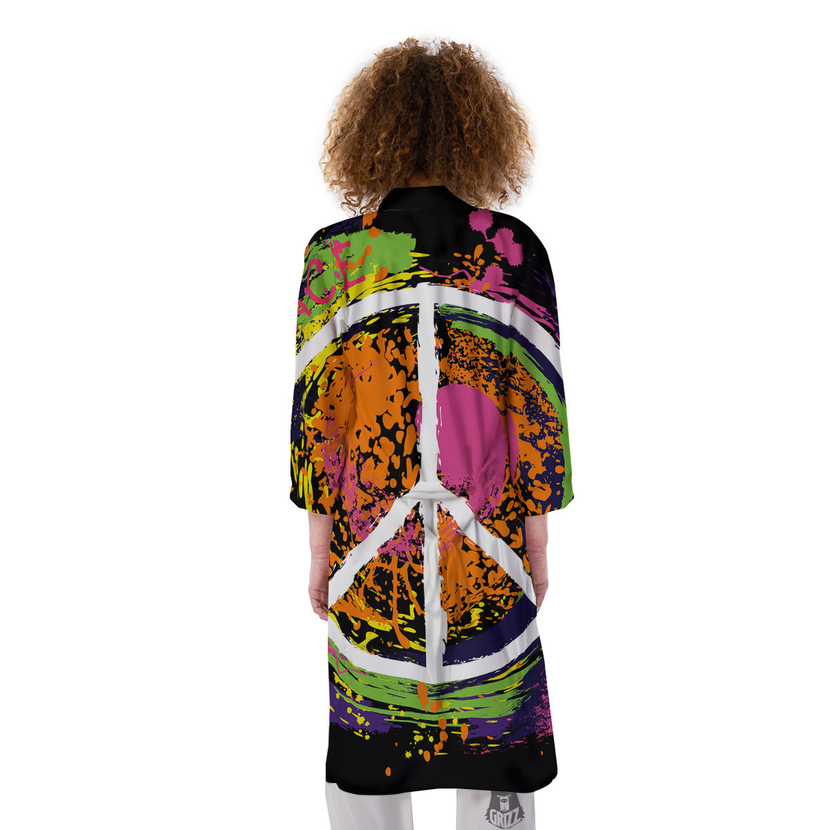 Peace Symbols Colorful Hippie Print Kimono-grizzshop