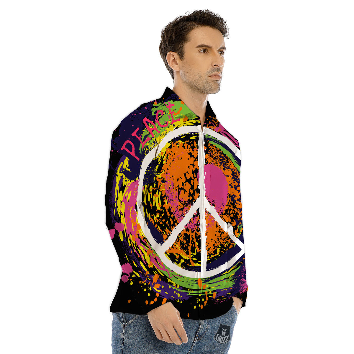 Peace Symbols Colorful Hippie Print Men's Dress Shirts-grizzshop