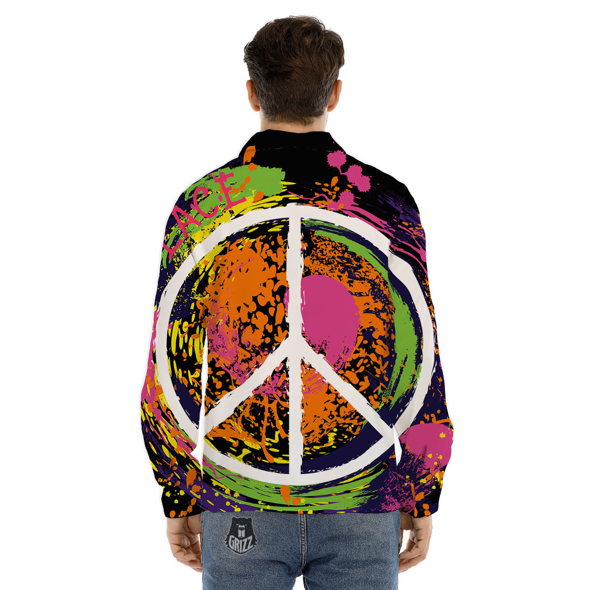 Peace Symbols Colorful Hippie Print Men's Dress Shirts-grizzshop