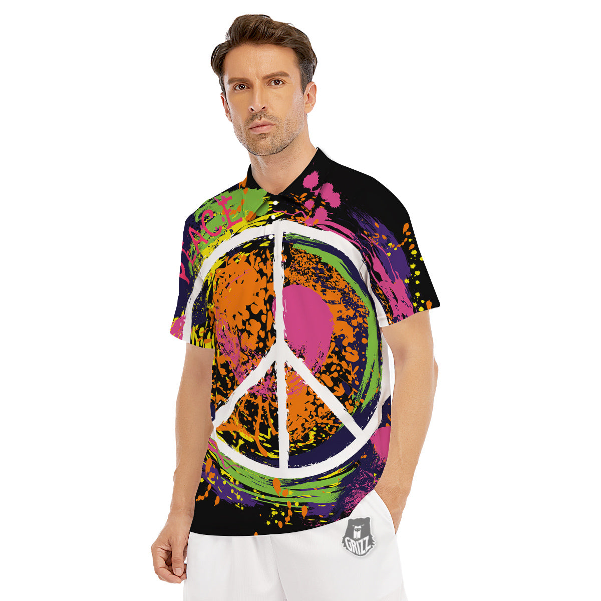 Peace Symbols Colorful Hippie Print Men's Golf Shirts-grizzshop