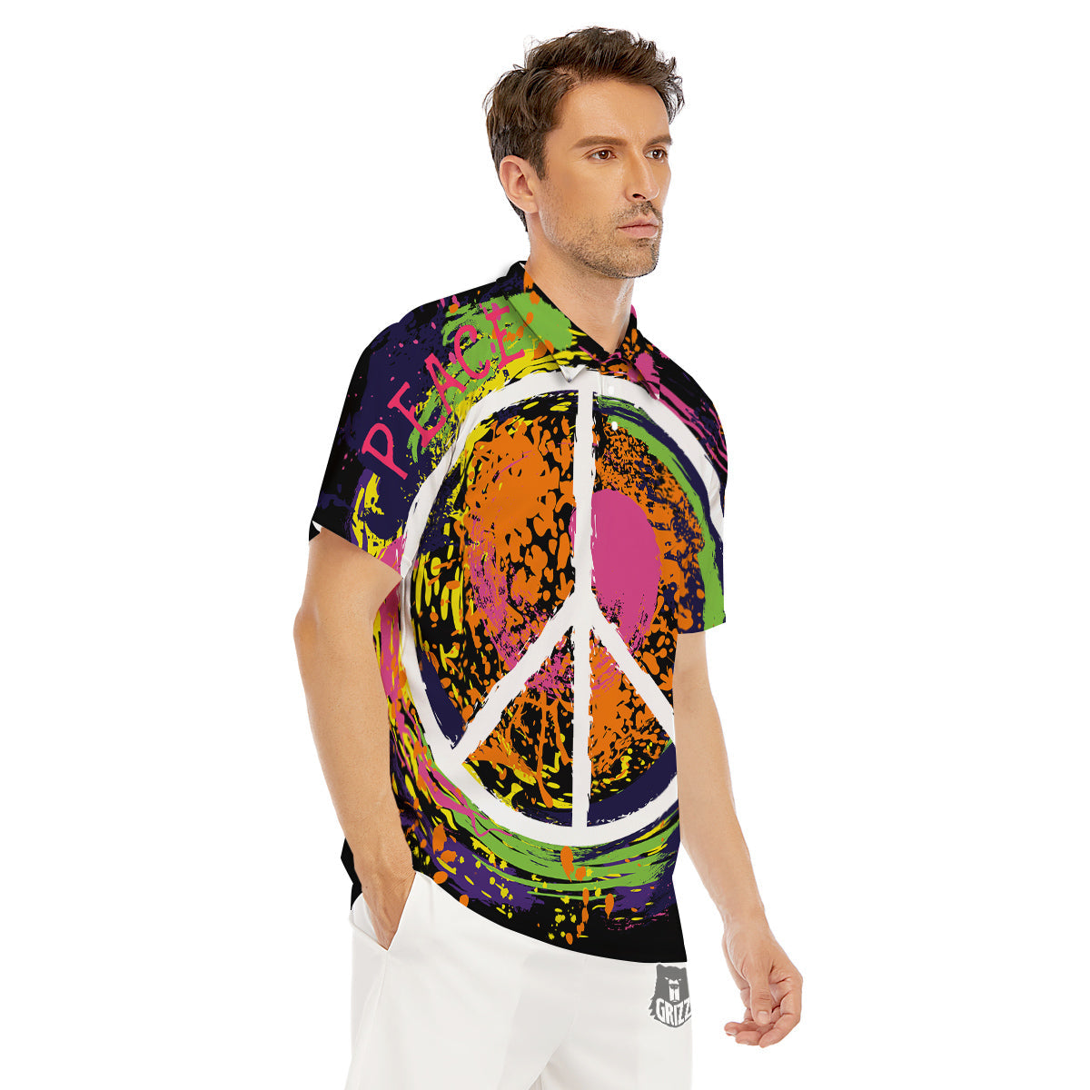 Peace Symbols Colorful Hippie Print Men's Golf Shirts-grizzshop