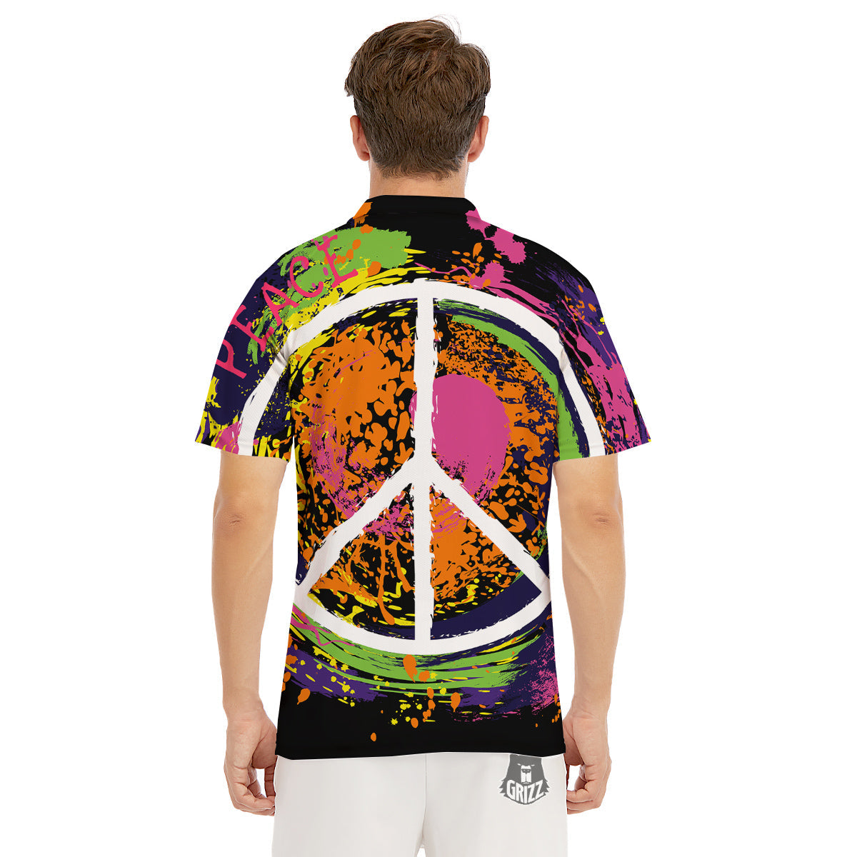 Peace Symbols Colorful Hippie Print Men's Golf Shirts-grizzshop