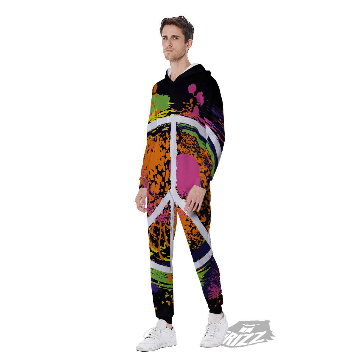 Peace Symbols Colorful Hippie Print Men's Jumpsuit-grizzshop