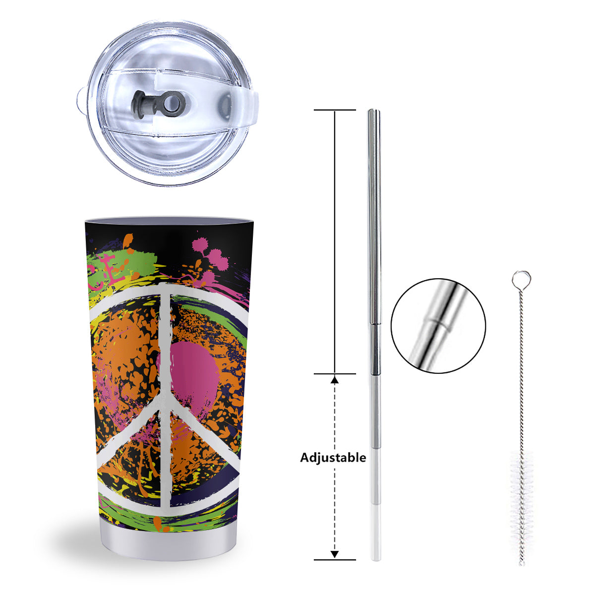 Peace Symbols Colorful Hippie Print Tumbler-grizzshop