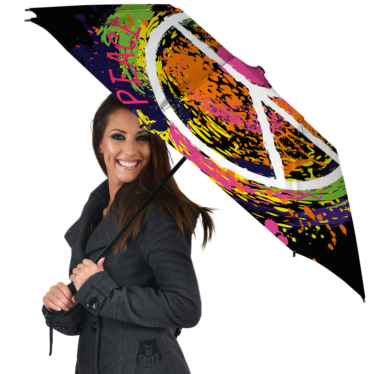 Peace Symbols Colorful Hippie Print Umbrella-grizzshop