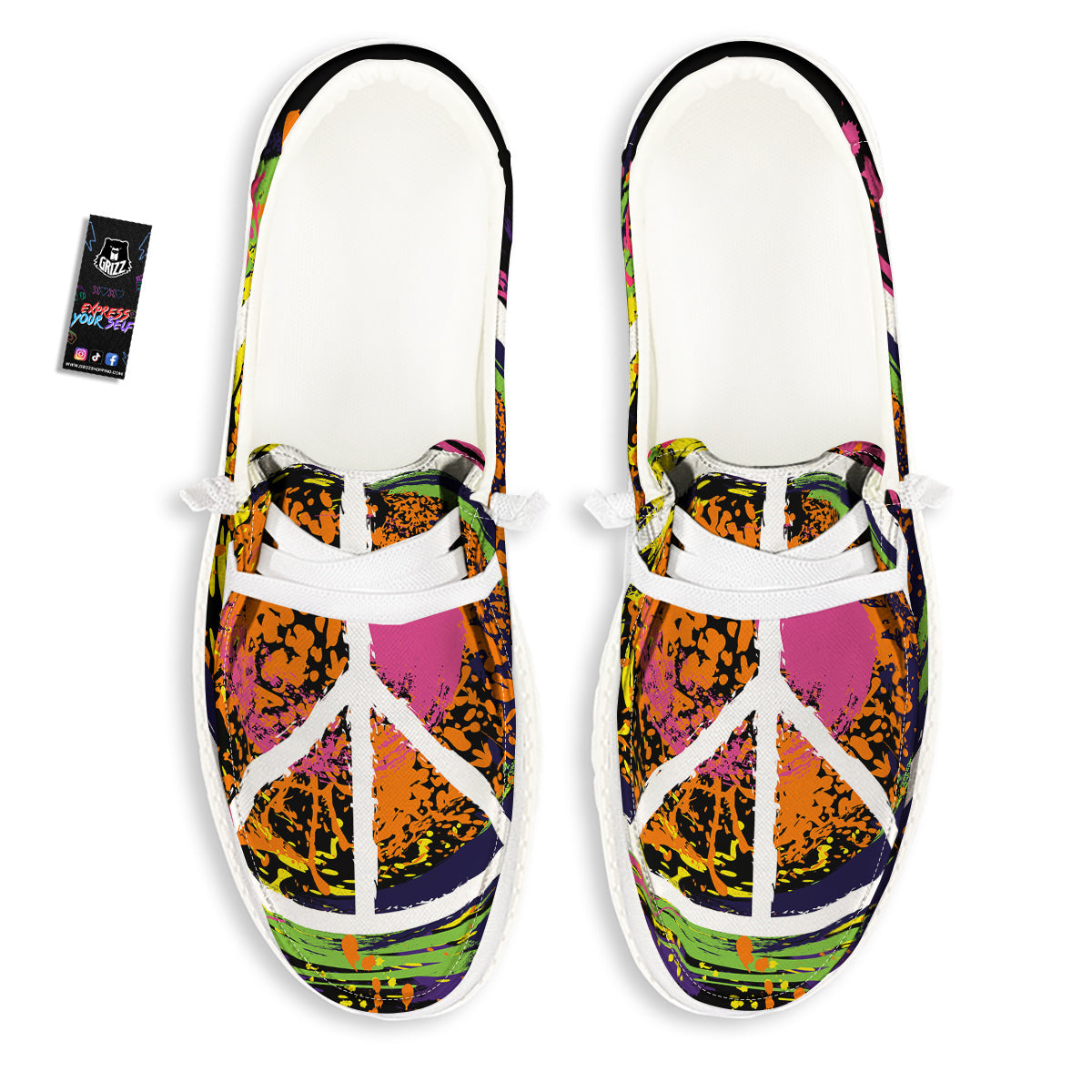 Peace Symbols Colorful Hippie Print White Loafers-grizzshop