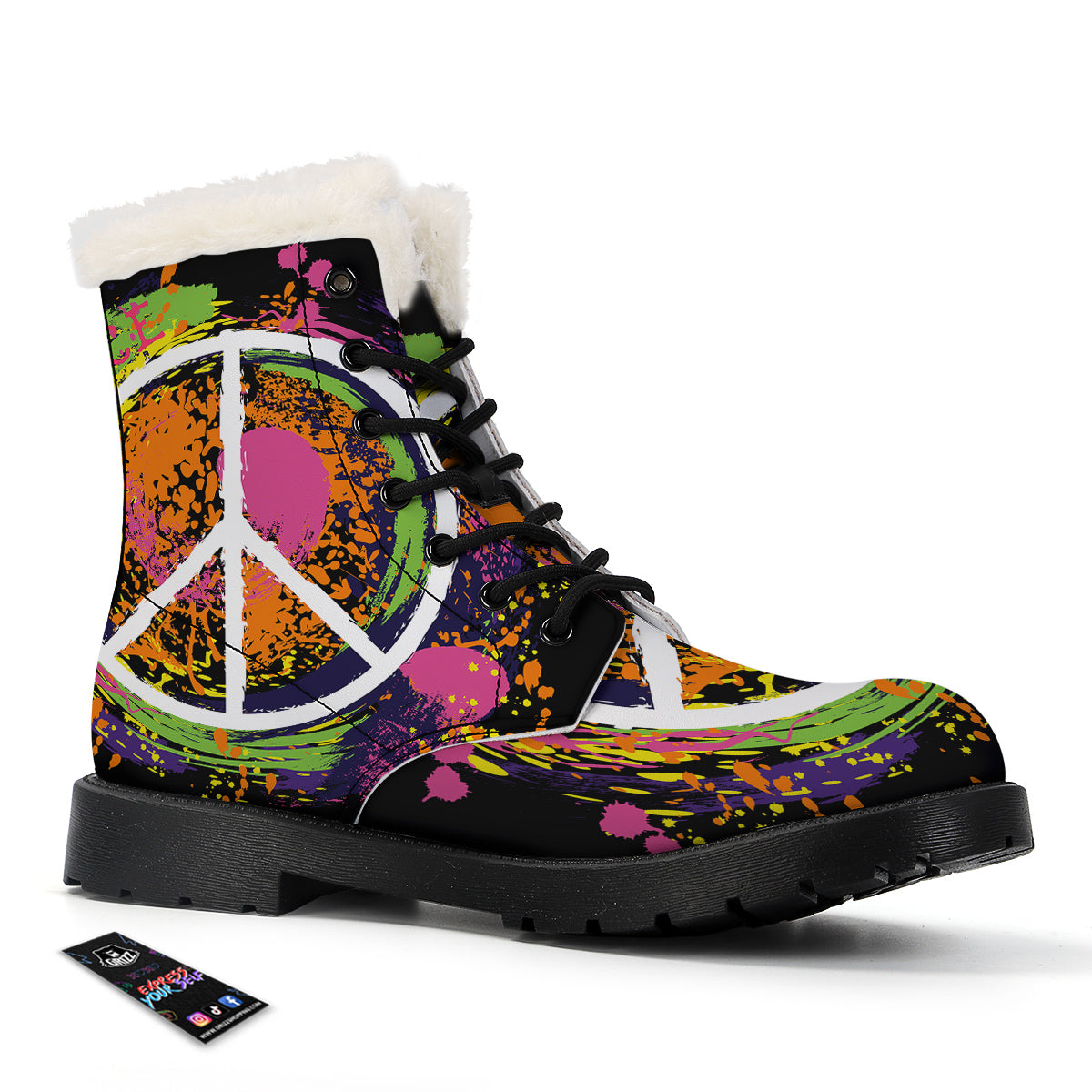 Peace Symbols Colorful Hippie Print Winter Boots-grizzshop