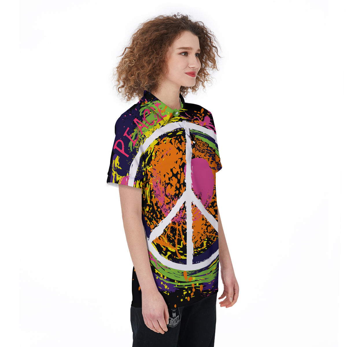 Peace Symbols Colorful Hippie Print Women's Golf Shirts-grizzshop