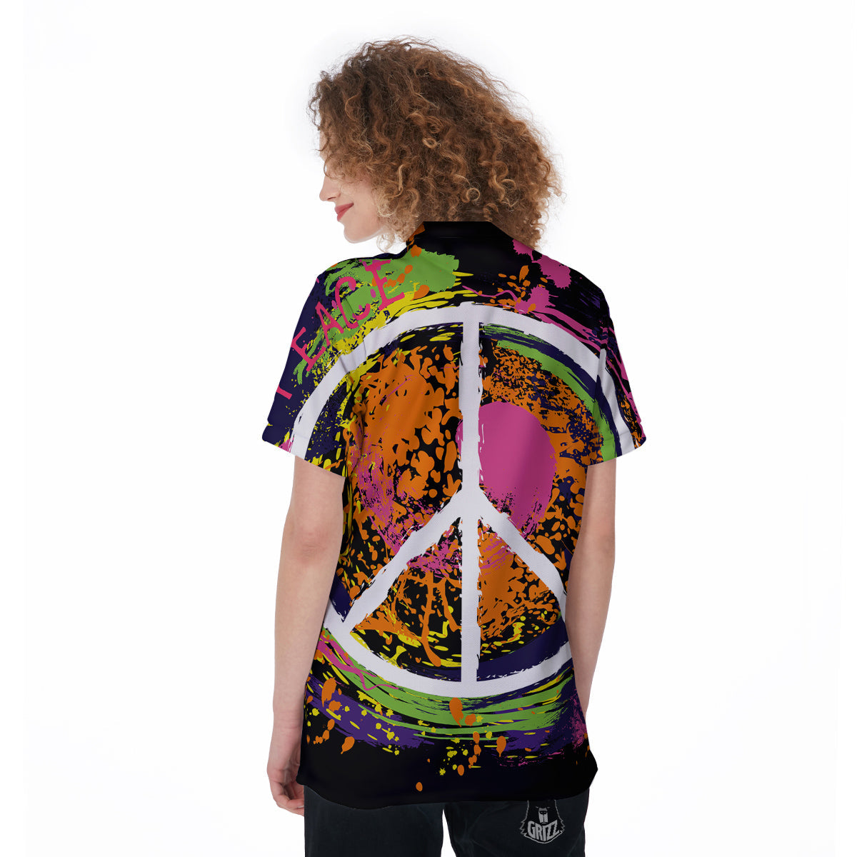 Peace Symbols Colorful Hippie Print Women's Golf Shirts-grizzshop