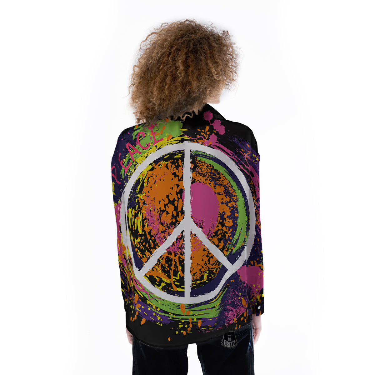 Peace Symbols Colorful Hippie Print Women's Long Sleeve Shirts-grizzshop