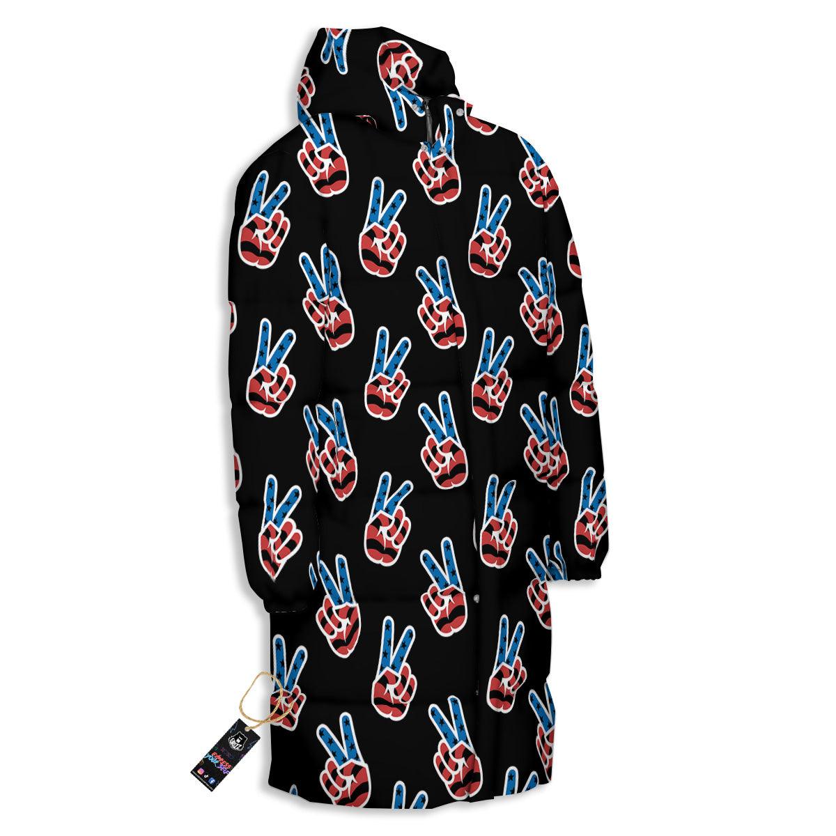 Peace Sign American Patriotic Print Pattern Long Down Jacket