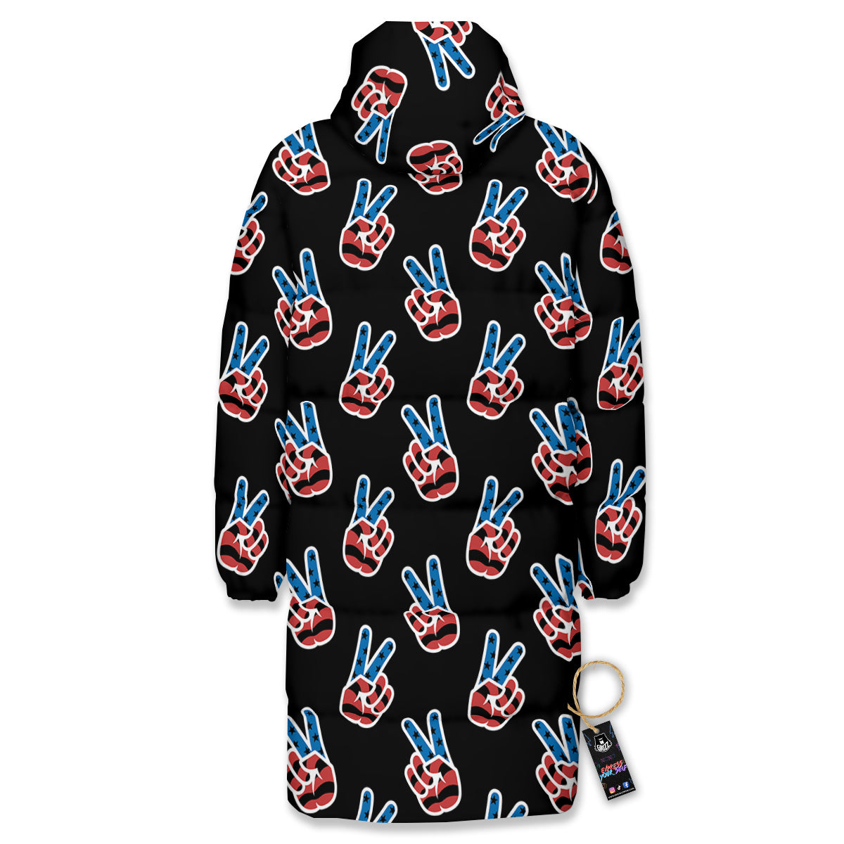 Peace Sign American Patriotic Print Pattern Long Down Jacket