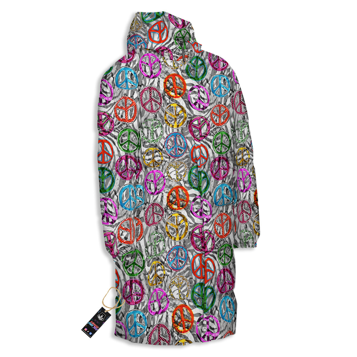 Peace Signs Zebra Print Pattern Long Down Jacket