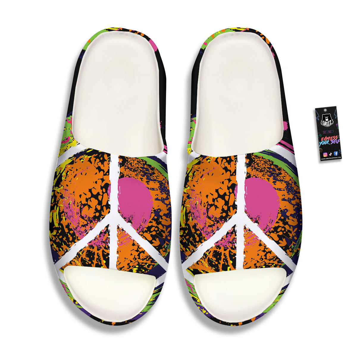 Peace Symbols Colorful Hippie Print Sandals-grizzshop