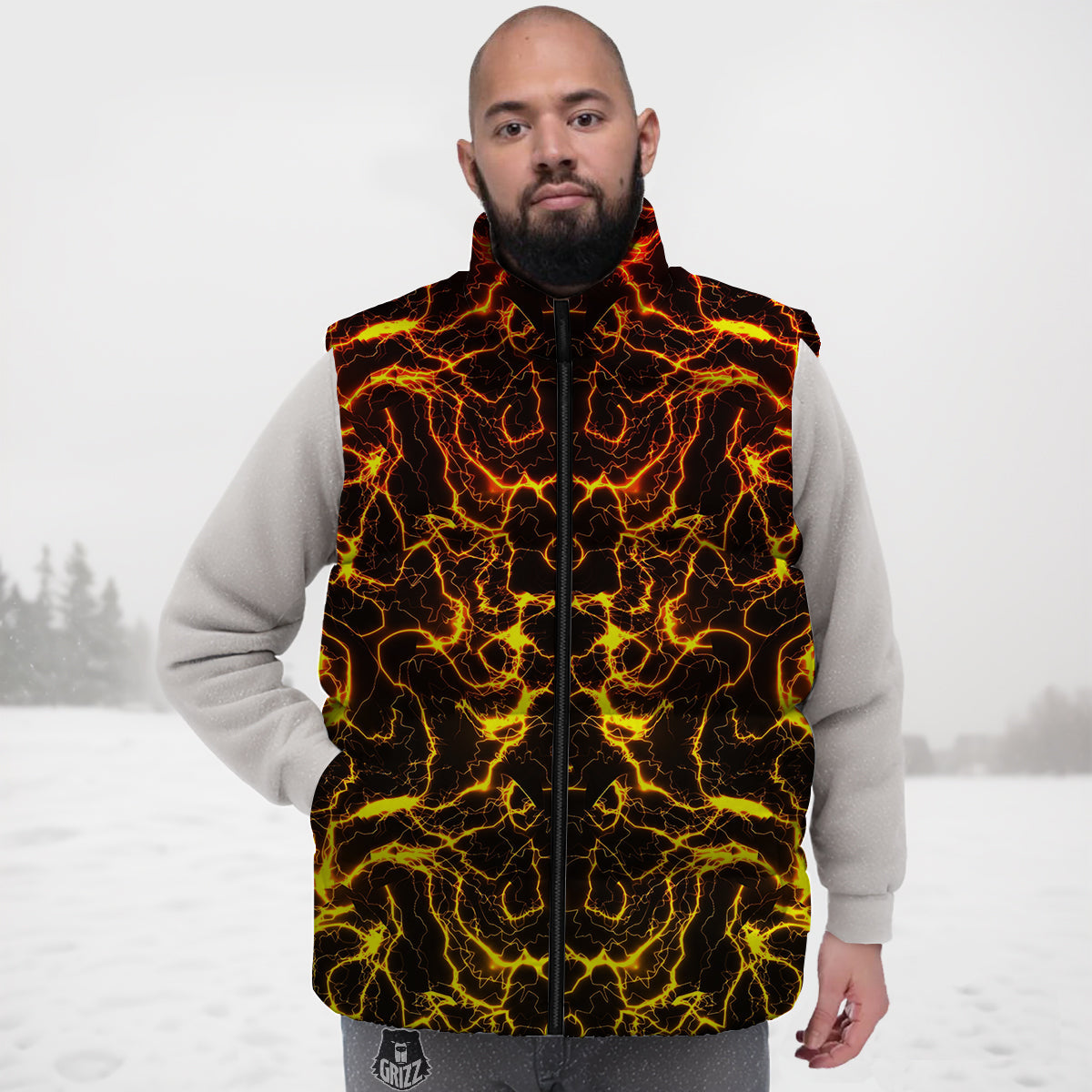 Peach Print Pattern Down Vest-grizzshop