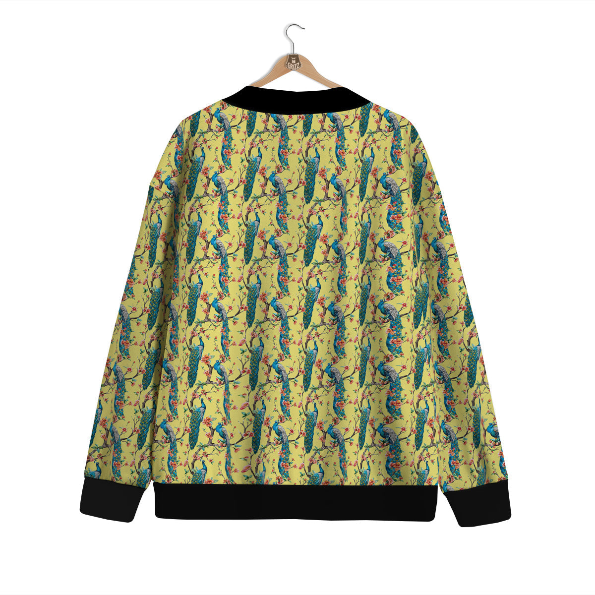Peacock Cherry Blossom Print Cardigan-grizzshop
