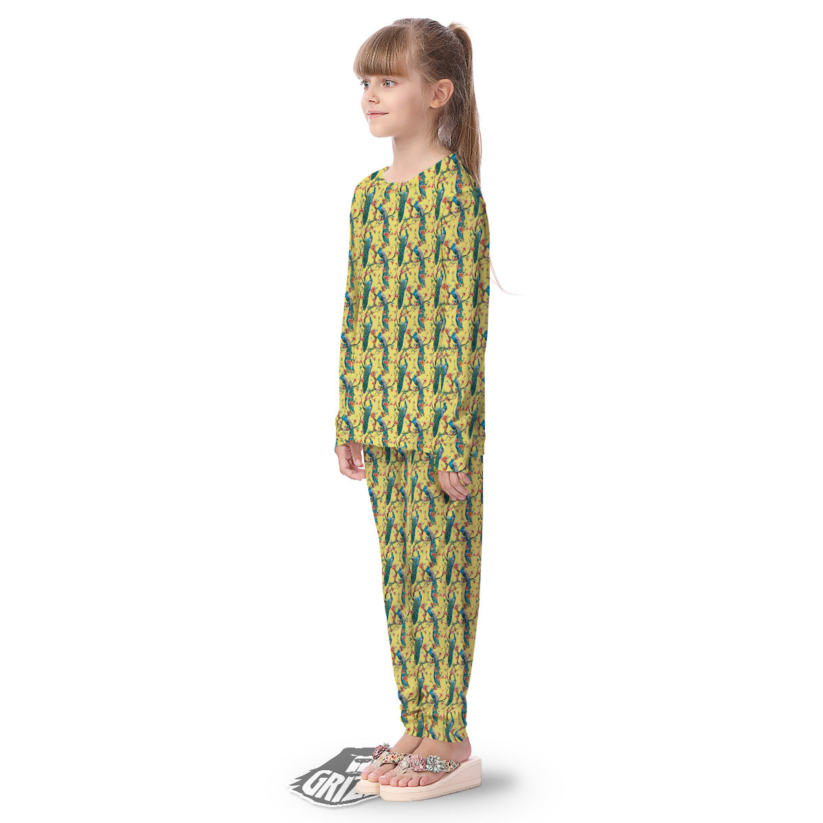Peacock Cherry Blossom Print Kid's Pajamas-grizzshop