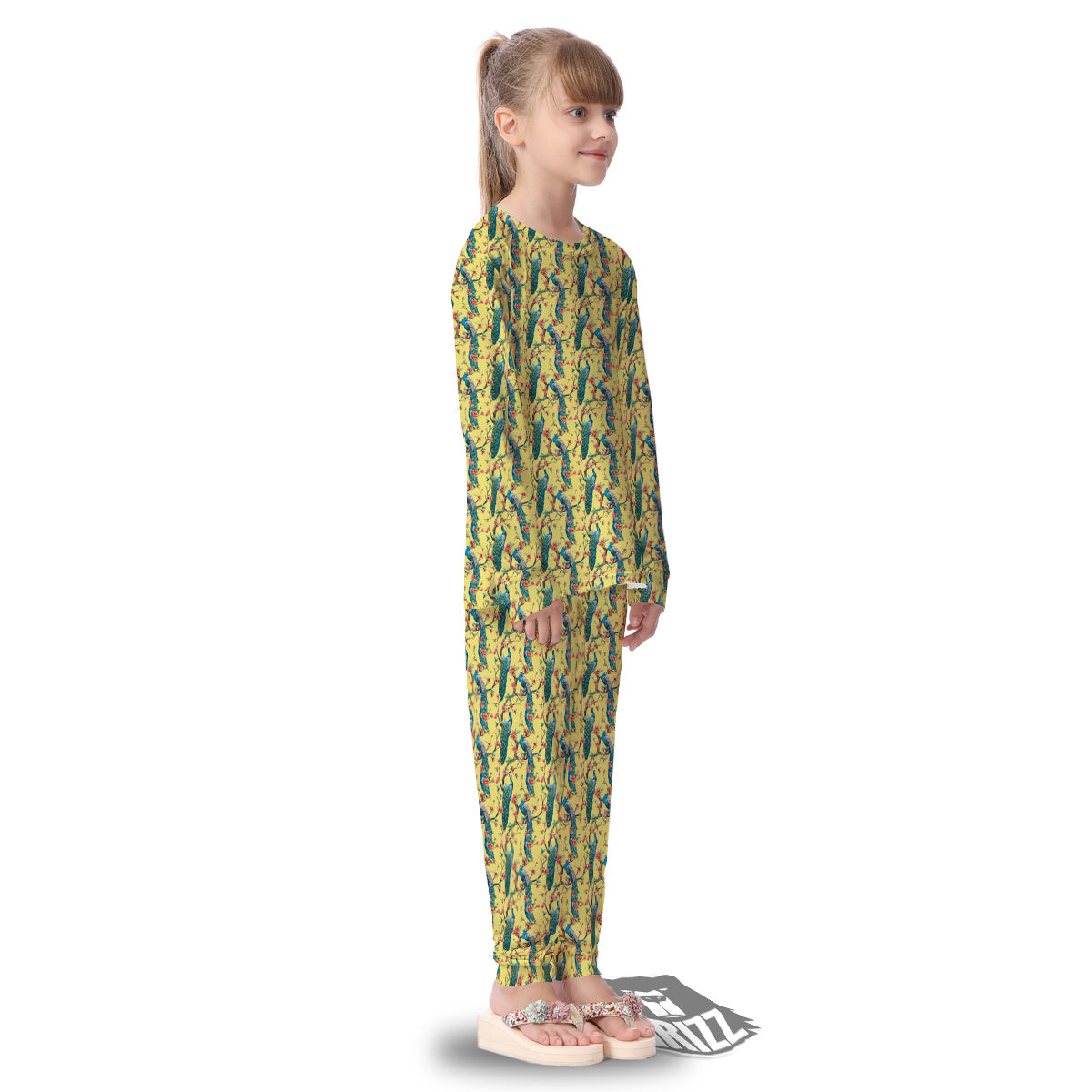 Peacock Cherry Blossom Print Kid's Pajamas-grizzshop