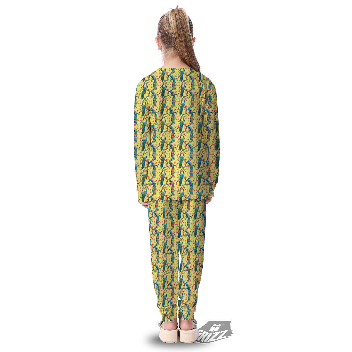 Peacock Cherry Blossom Print Kid's Pajamas-grizzshop