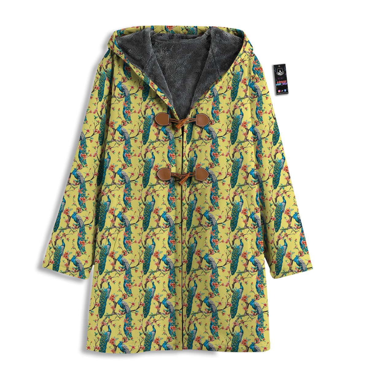 Peacock Cherry Blossom Print Men's Windbreaker Jacket-grizzshop