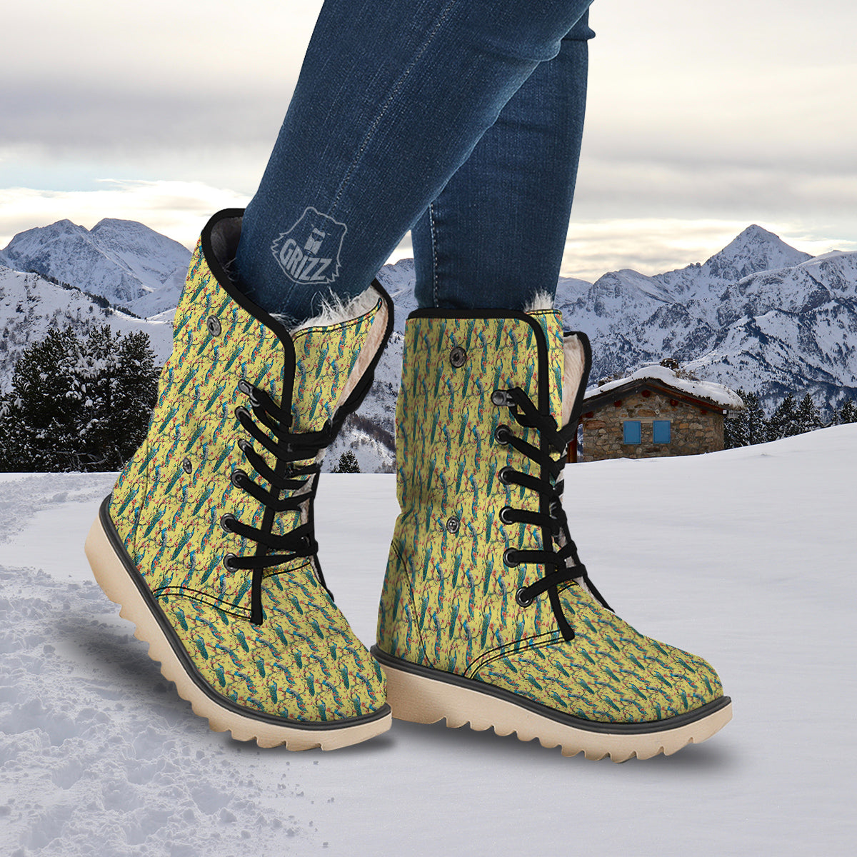Peacock Cherry Blossom Print Snow Boots-grizzshop