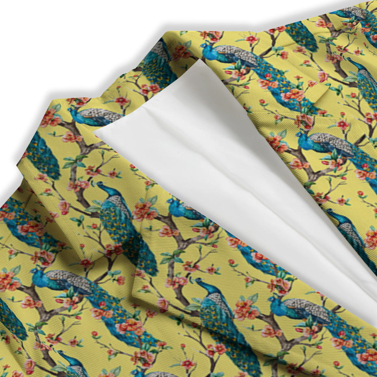 Peacock Cherry Blossom Print Women's Blazer-grizzshop