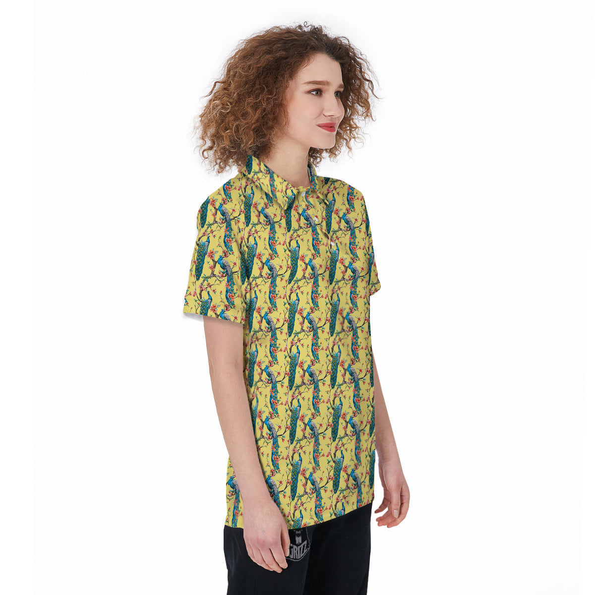 Peacock Cherry Blossom Print Women's Golf Shirts-grizzshop