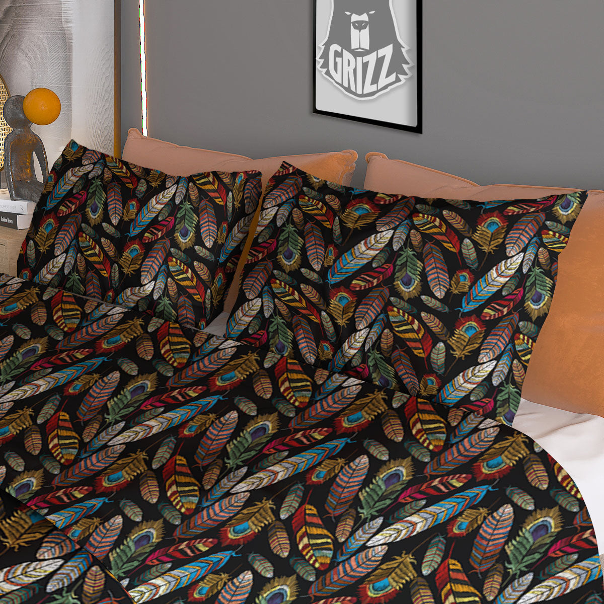 Peacock Embroidery Print Pattern Duvet Cover Bedding Set