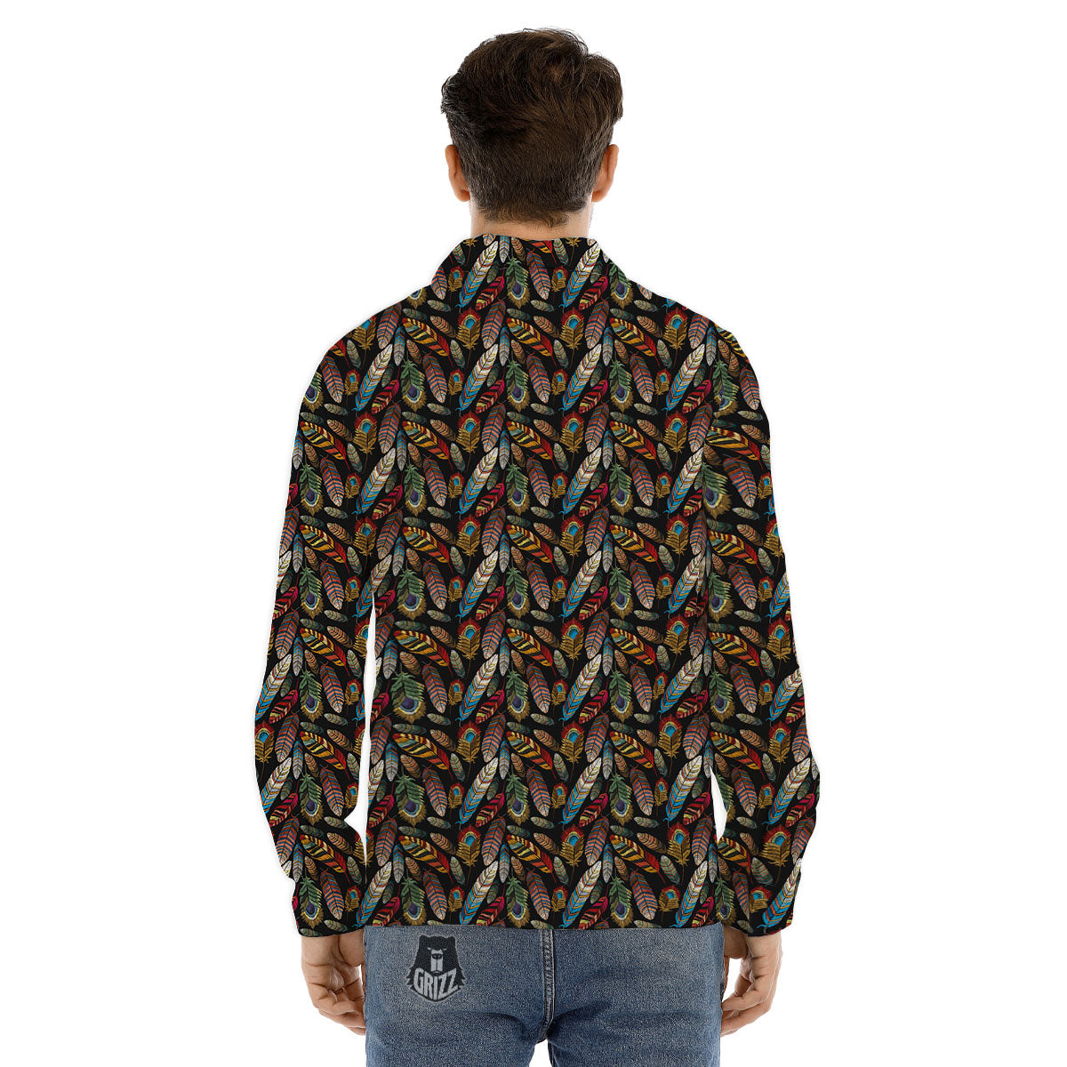 Peacock Embroidery Print Pattern Men's Dress Shirts-grizzshop