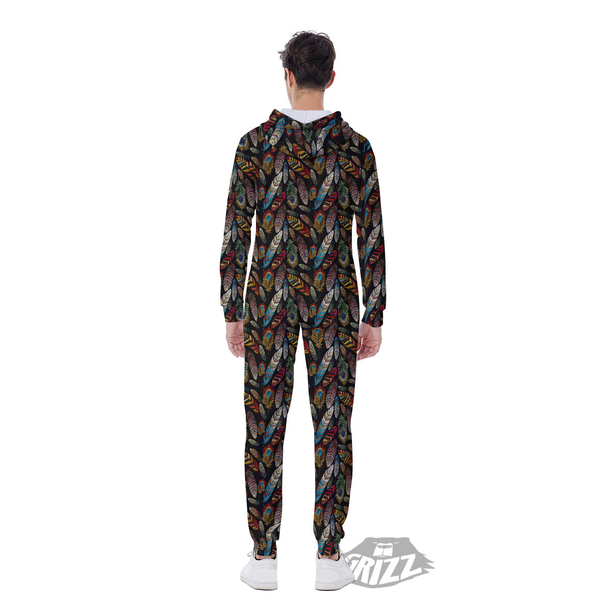 Peacock Embroidery Print Pattern Men's Jumpsuit-grizzshop