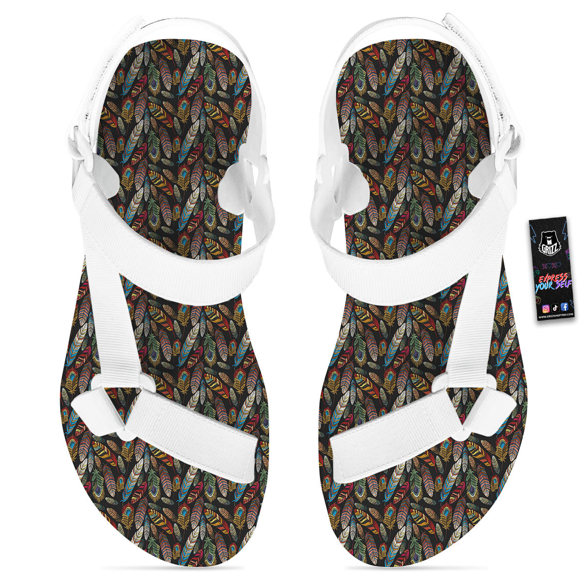 Peacock Embroidery Print Pattern White Open Toe Sandals-grizzshop
