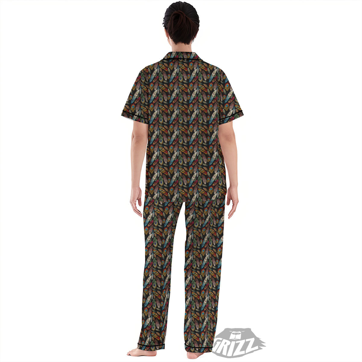 Peacock Embroidery Print Pattern Women's Pajamas Set-grizzshop