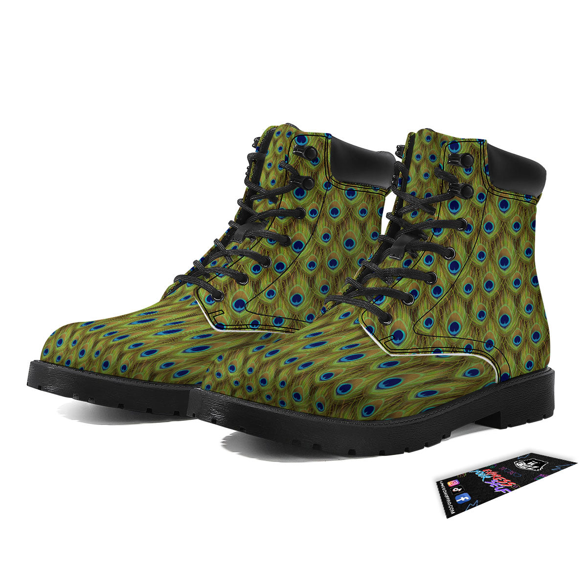 Peacock Feather Boho Print Pattern Boots-grizzshop