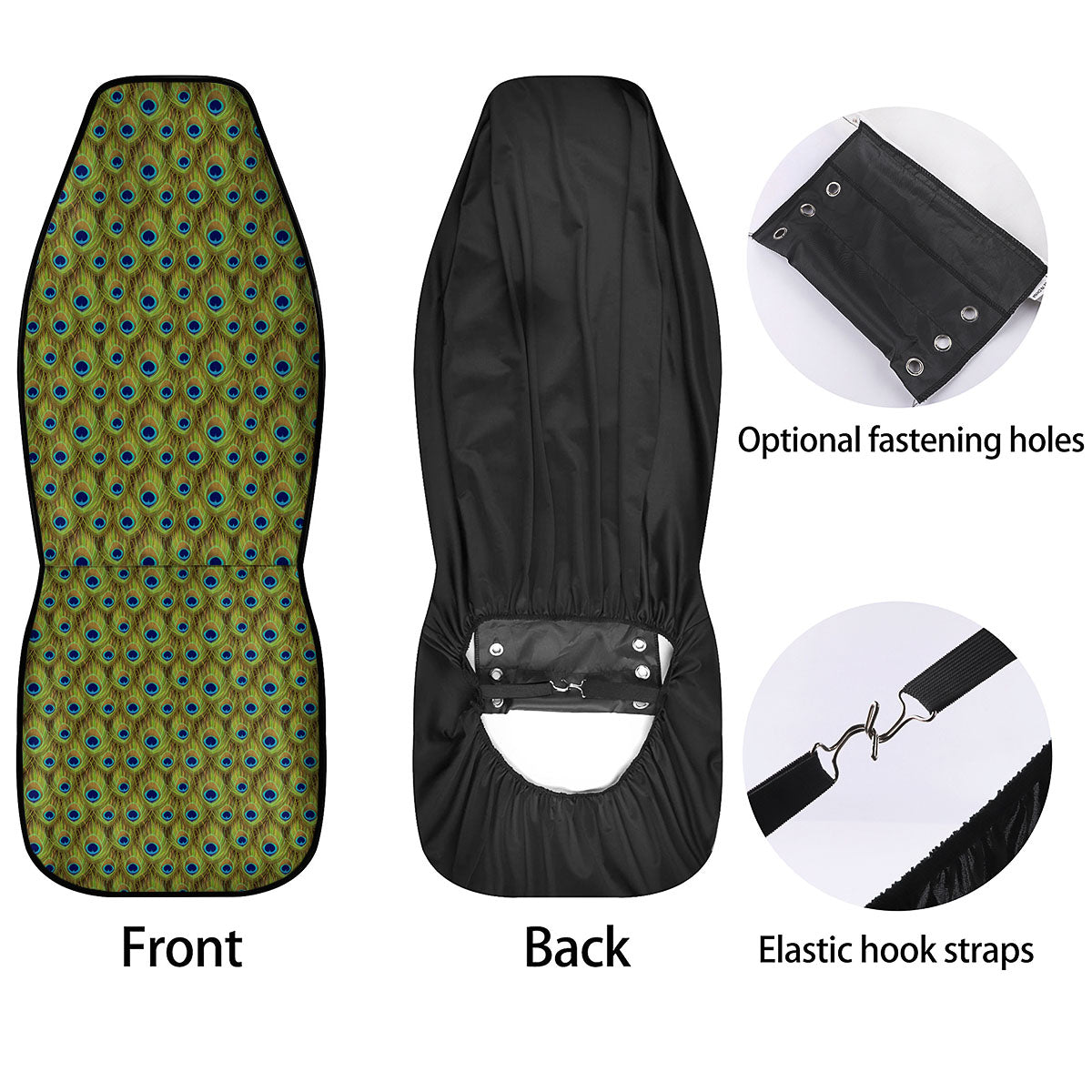 Peacock Feather Boho Print Pattern Car Seat Covers-grizzshop