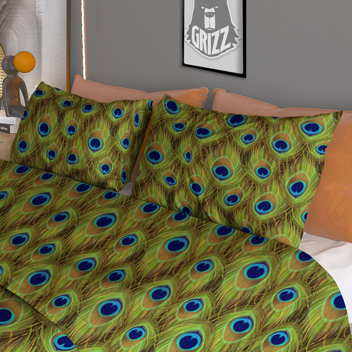 Orange And White Grey Black Argyle Print Duvet Cover Bedding Set