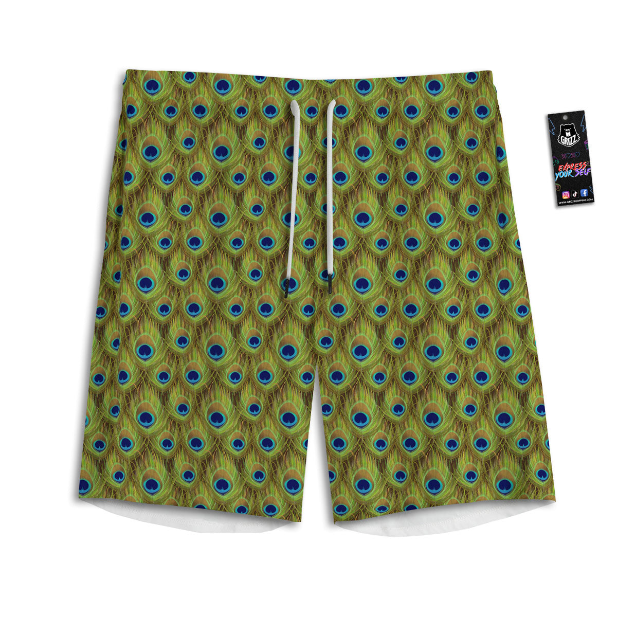 Peacock Feather Boho Print Pattern Men's Athletic Shorts