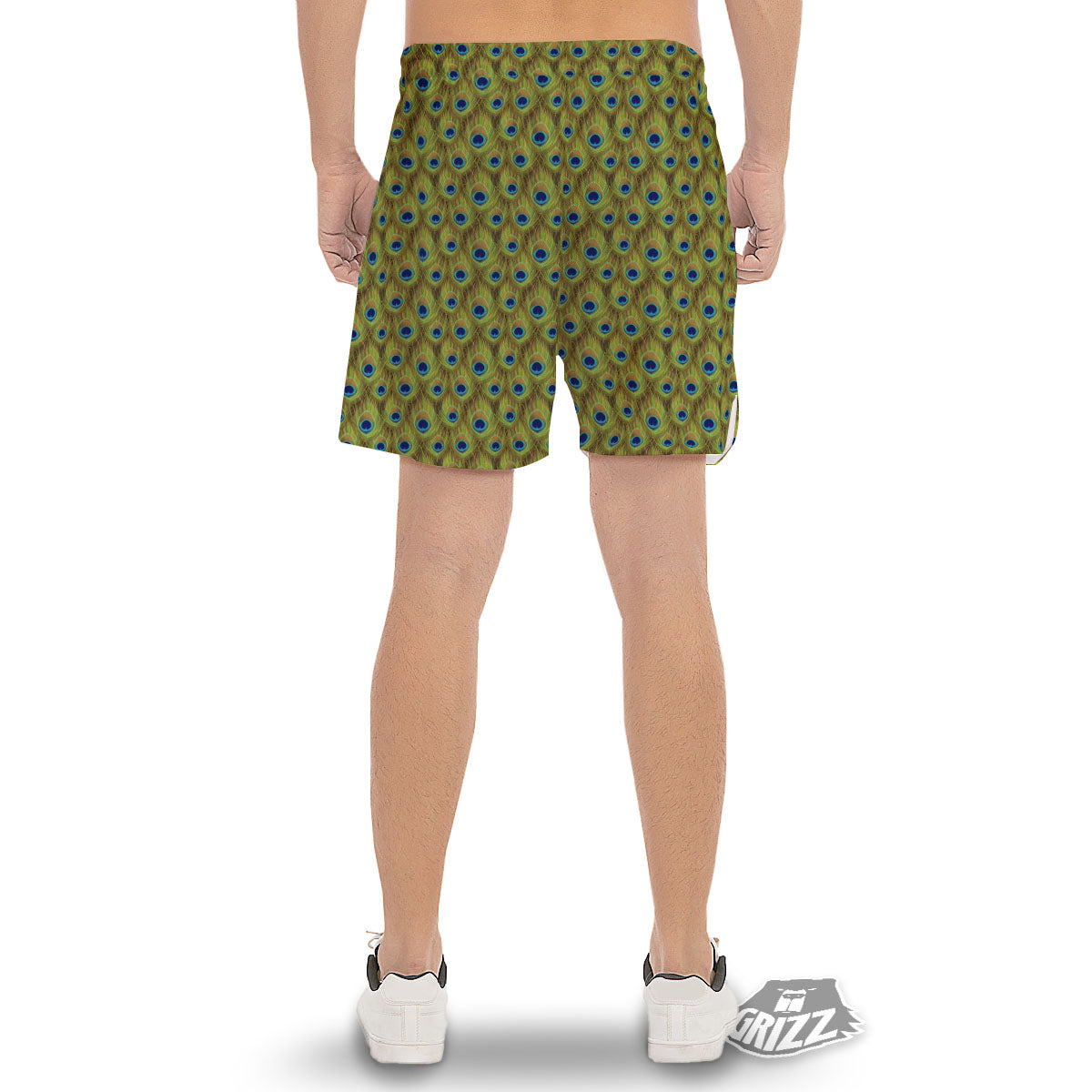 Peacock Feather Boho Print Pattern Men's Gym Shorts-grizzshop
