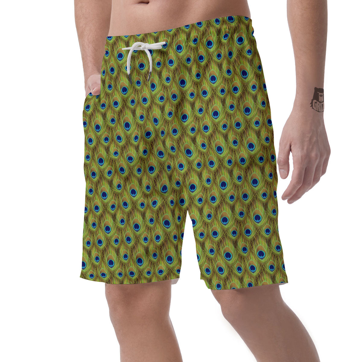 Peacock Feather Boho Print Pattern Men's Shorts-grizzshop