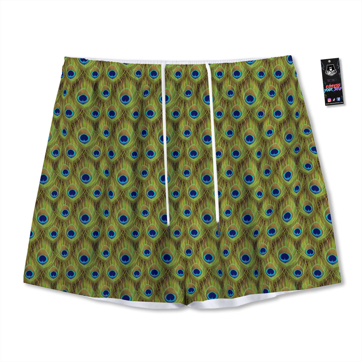 Peacock Feather Boho Print Pattern Mesh Shorts-grizzshop