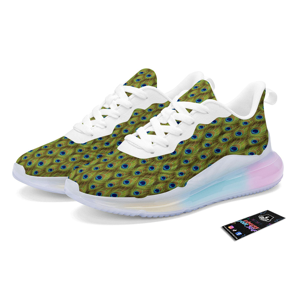 Peacock Feather Boho Print Pattern Running Sneakers-grizzshop