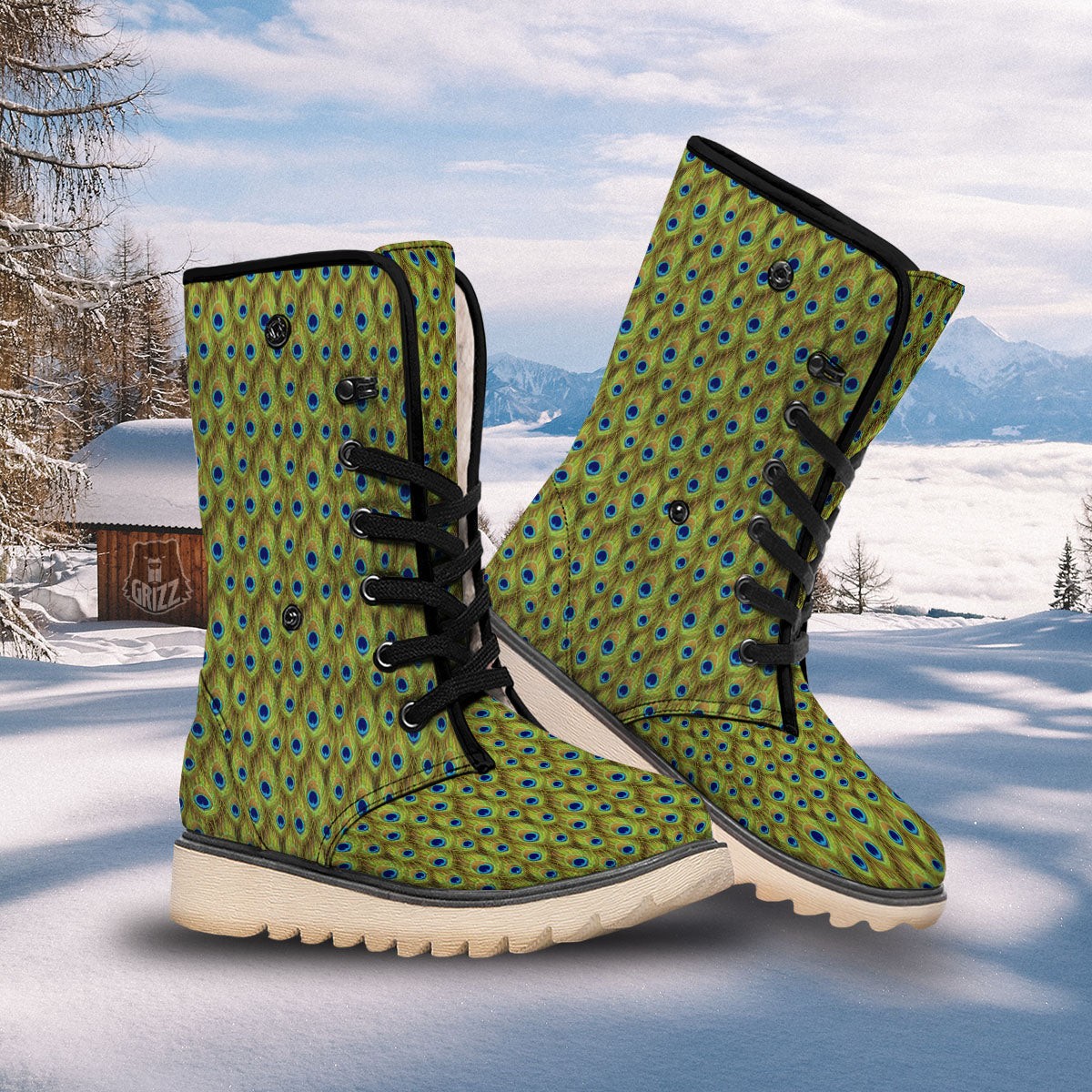 Peacock Feather Boho Print Pattern Snow Boots-grizzshop
