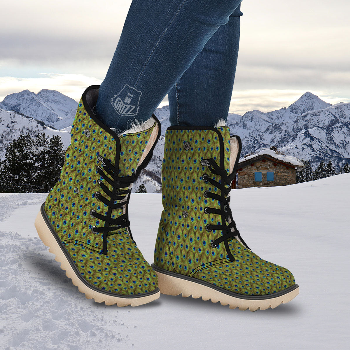 Peacock Feather Boho Print Pattern Snow Boots-grizzshop