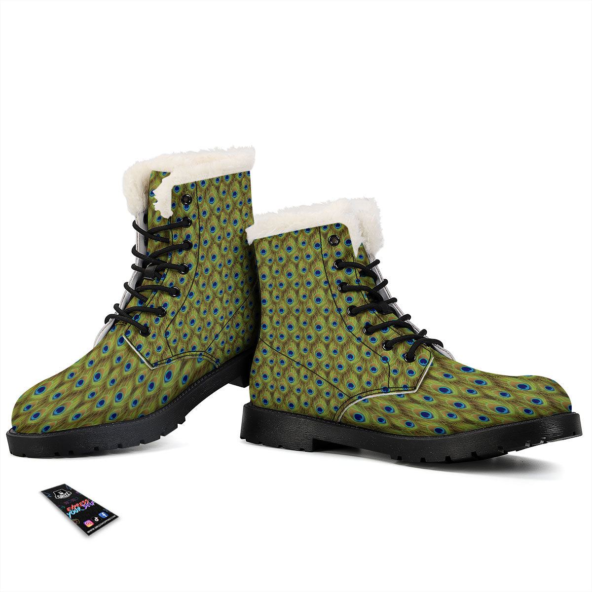 Peacock Feather Boho Print Pattern Winter Boots-grizzshop