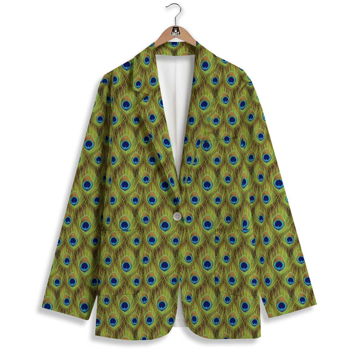 Peacock Feather Boho Print Pattern Women's Blazer-grizzshop