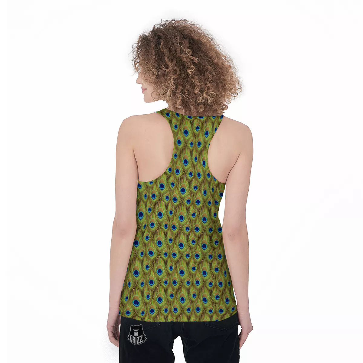 Peacock Feather Boho Print Pattern Women's Racerback Tank Top-grizzshop