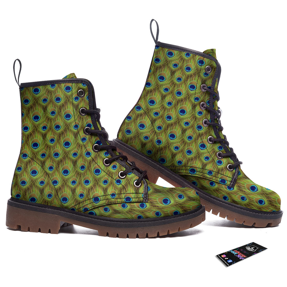 Peacock Feather Boho Print Pattern Work Boots-grizzshop