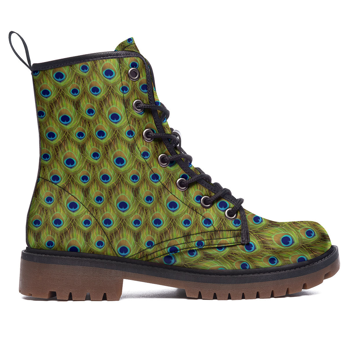 Peacock Feather Boho Print Pattern Work Boots-grizzshop
