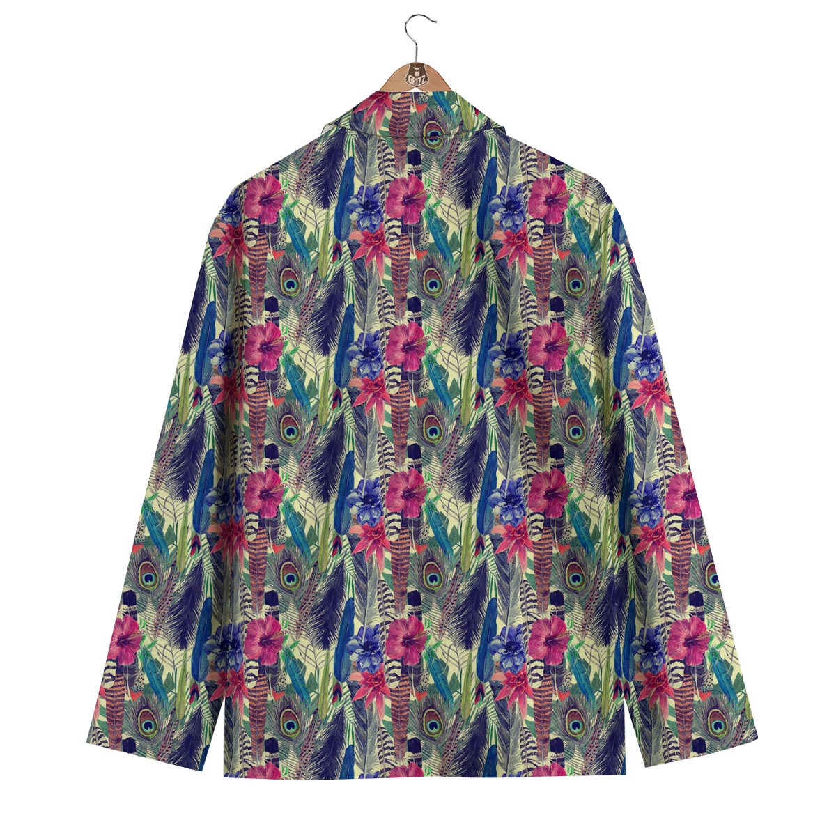 Peacock Feather Floral Pattern Print Men's Blazer-grizzshop