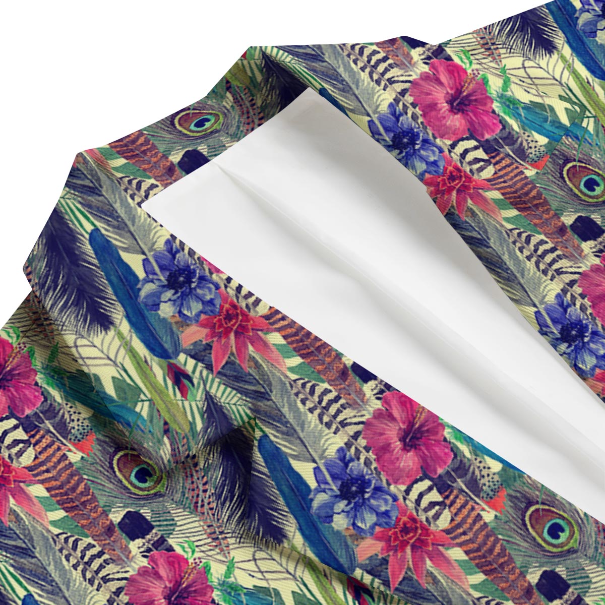 Peacock Feather Floral Pattern Print Men's Blazer-grizzshop