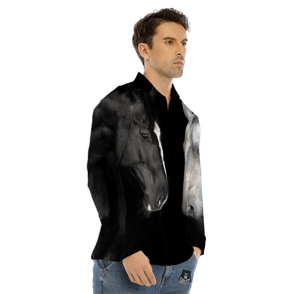 Peacock Feather Gold And Black Print Men's Dress Shirts-grizzshop
